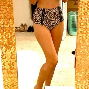 Leopard print high waisted bikini bottoms